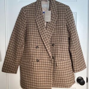 NWT size 8 Everlane The ReWool® Double-Breasted Blazer in Beige Houndstooth
